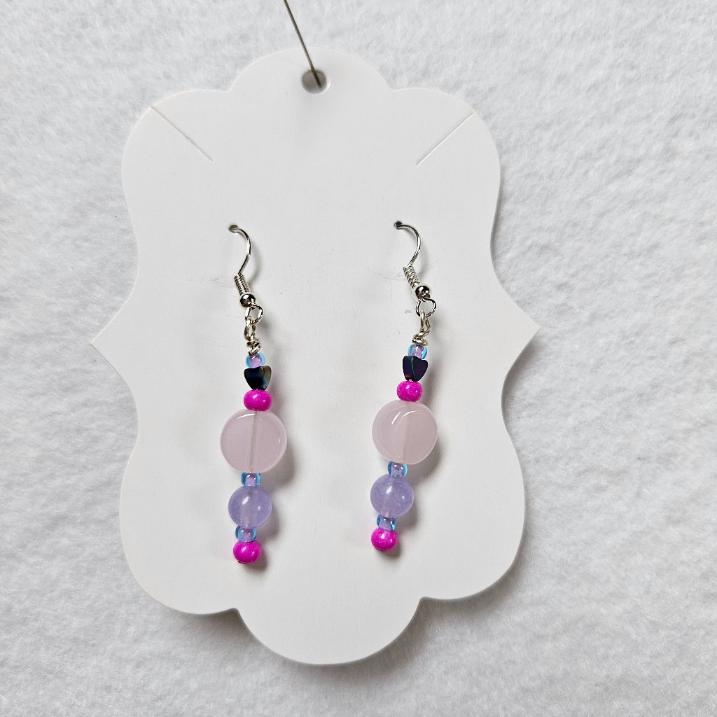 J36 Handmade Pink And Purple Valentine's Mini-Heart Dangle Earrings